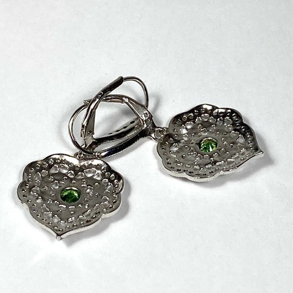 925 Sterling Silver Peridot White Sapphire Dangle Earrings New - Picture 11 of 12